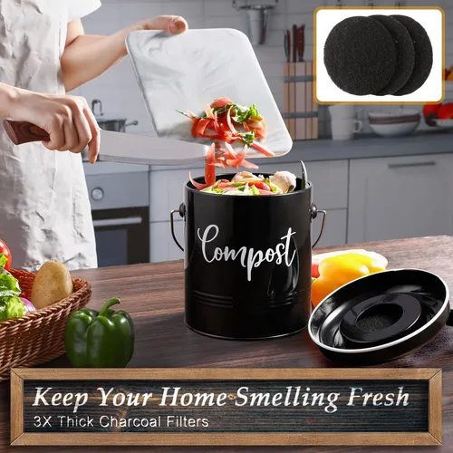 Miniatura 3 de DAYYET Contenedor de compost, 1.3 galones de cocina de granja para encimera de compost, cubo de abono para encimera interior con tapa y filtros