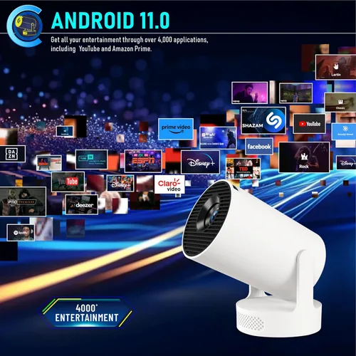 Miniatura 3 de Mini proyector inteligente WiFi 6 Bluetooth 5.4 5W altavoz base de sonido, rotación de 180°, 720P Android 11.0 170 lúmenes ANSI pantalla de 110