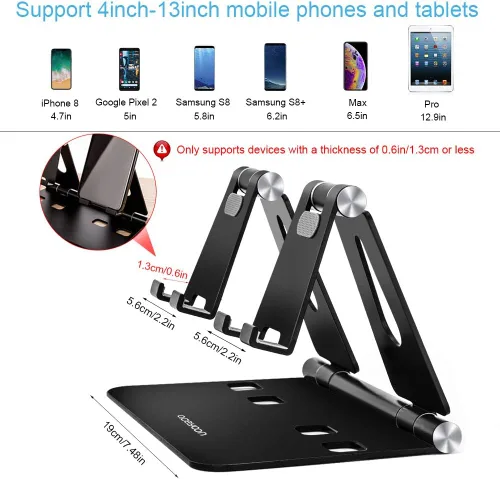 Miniatura 2 de aceyoon Soporte ajustable para tableta, soporte para iPad/teléfono celular para escritorio, soporte de aleación de aluminio para 2 teléfonos o una