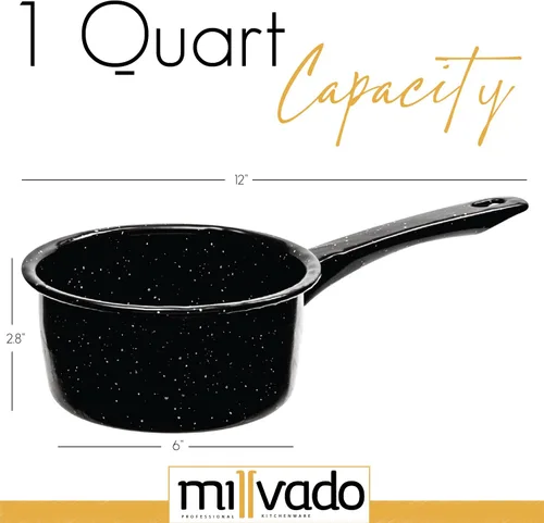 Miniatura 5 de Millvado Cacerola de granito de 1 cuarto de galón, ollas naturalmente antiadherentes, utensilios de cocina esmaltados moteados, sartén pequeña