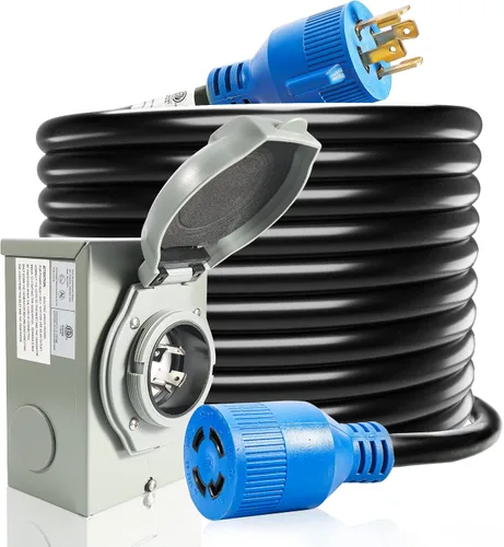 Cable generador de 30 amperios y caja de entrada de alimentación, cables de generador de 15 pies de 30 amperios,Cable de alimentación de generador