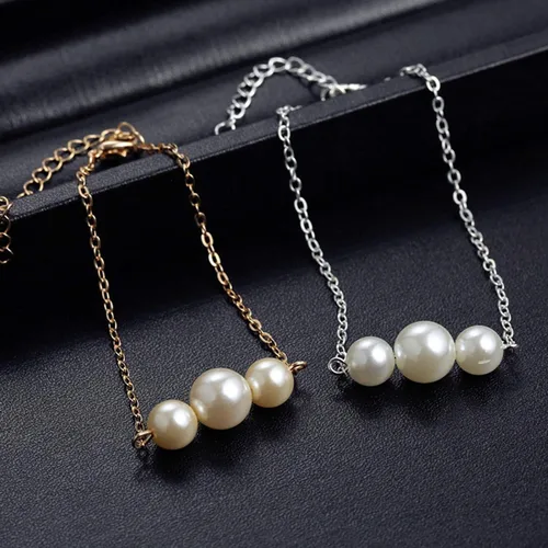 Miniatura 5 de Pulseras brazalete, moda mujer brillante imitación perla encanto pulsera cadena ajustable brazalete joyería - oro, Bambú