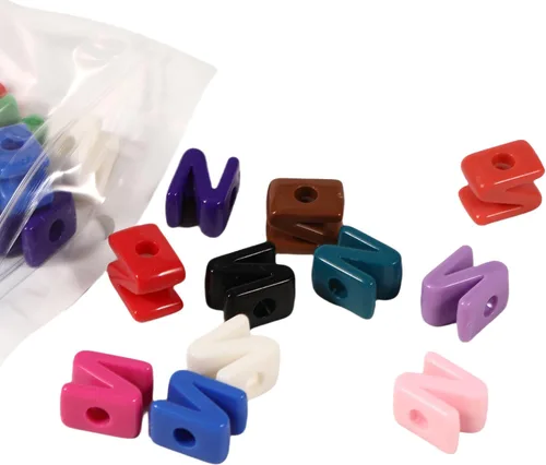 Miniatura 23 de 40 cuentas de letras 3D focales acrílicas sueltas para hacer joyas, pulseras, collares, llavero, bolsa de teléfono, cadena, llaveros (letras mixtas)