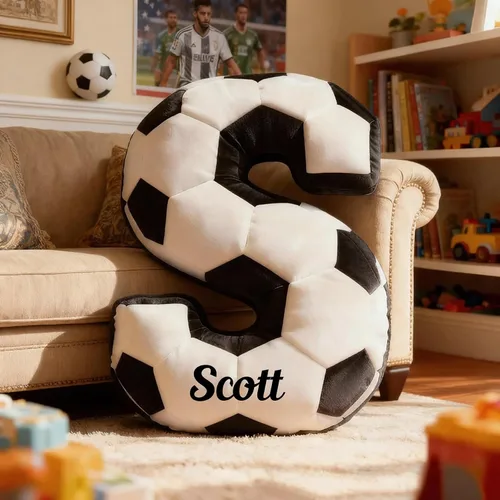 Almohada personalizada con letra de balón de fútbol, almohada inicial personalizada con nombre para amantes de la pelota de fútbol, para fanáticos