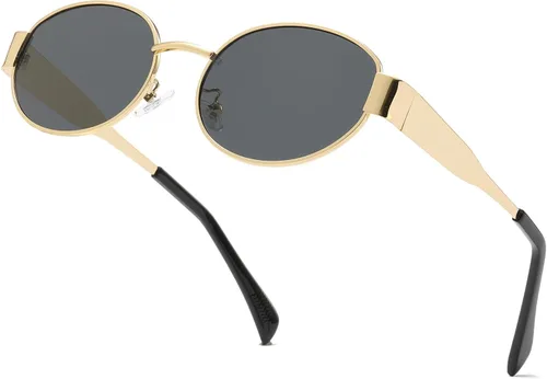 Miniatura 5 de Lentes de sol ovalados retro para mujeres y hombres, lentes de sol ovalados de metal de los años 90, tonos vintage