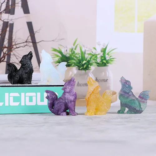 Miniatura 5 de Figuras decorativas de lobo de cola grande de cristal de citrino de 2.0 pulgadas, estatua de lobo, piedras curativas, escultura tallada a mano