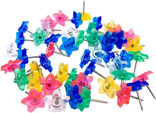 Miniatura 4 de 100 tachuelas de plástico con forma de estrella para pulgar, chinchetas decorativas, lindas chinchetas de corcho, tachuelas para tablón de anuncios