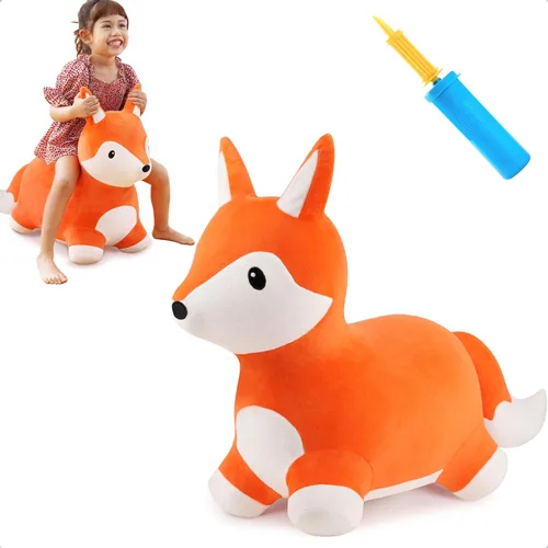 iPlay, iLearn Bouncy Pals Zorro Saltarín, Animal Saltarín Inflable de Peluche, Juguetes de Salto y Rebote para Interiores y Exteriores, Regalo de
