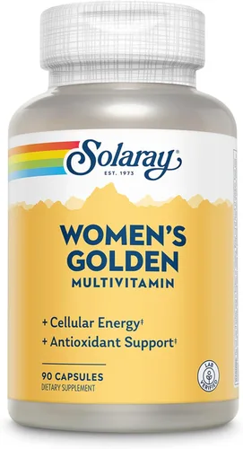 SOLARAY Suplemento multivitamínico dorado para mujer, vitaminas de bienestar diario para mujeres, rico en nutrientes, cápsulas de apoyo de energía