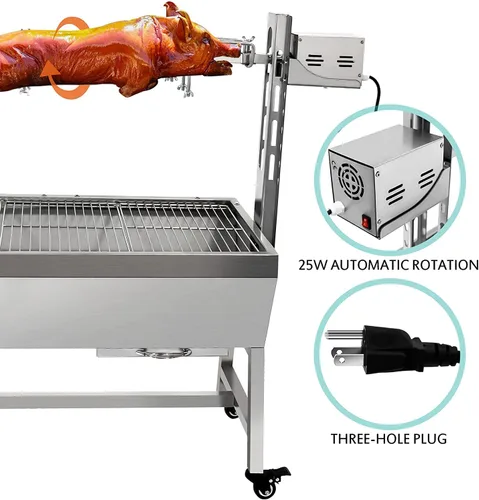 Miniatura 7 de Parrilla asadora de acero inoxidable de 66 libras, motor de 25 W, asador de cordero pequeño de cerdo de 37 pulgadas, parrilla asadora de carbón
