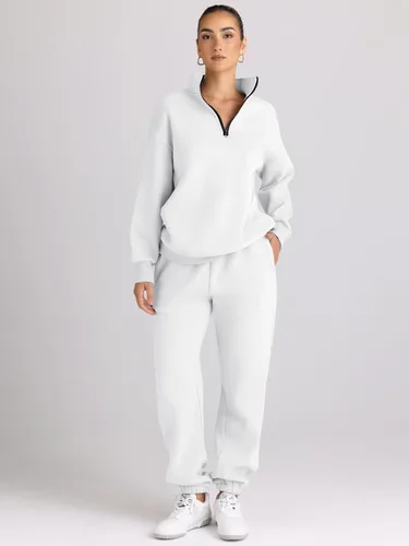 Miniatura 2 de AUTOMET Conjunto deportivo de 2 piezas para mujer, manga larga, media cremallera y pantalones deportivos holgados con bolsillos