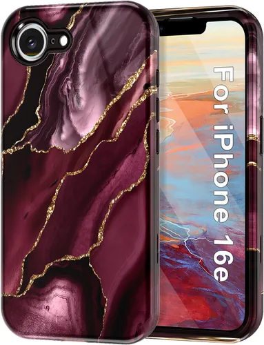 Miniatura 18 de Btscase Funda para iPhone 16e (2025), [probada en caídas de grado militar] Diseño de patrón de mármol delgado, resistente, a prueba de golpes
