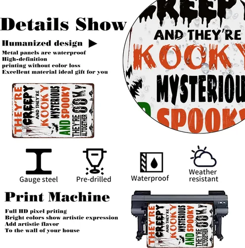 Miniatura 2 de Letrero de metal retro de Halloween con texto en inglés "They are Creepy and They are Kooky Mysterious" para cafetería, bar, restaurante, club