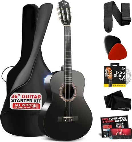 Miniatura 19 de Pyle Kit de guitarra acústica para principiantes, instrumento de madera de tamaño junior 3/4 con kit completo de accesorios, púas, correa