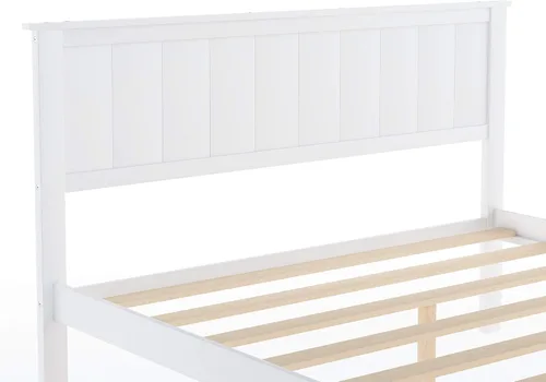 Miniatura 5 de P PURLOVE Base de cama de tamaño matrimonial con cajones de almacenamiento, plataforma de madera con cabecero para niños, color blanco