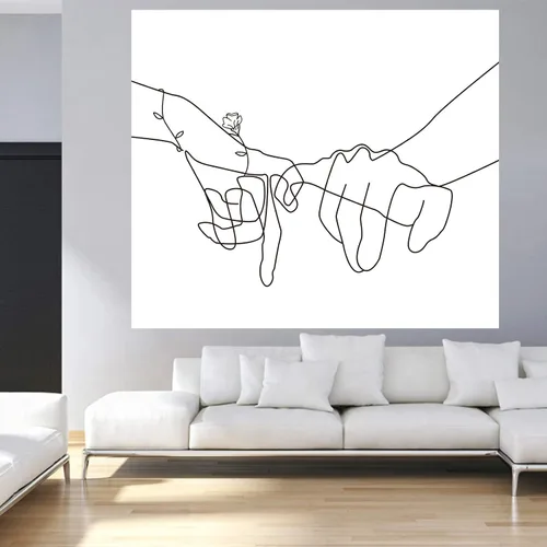 Miniatura 3 de Manicer Tapiz de promesa Pinky en blanco y negro, arte de pared de Jurar amor, línea de arte tomados de la mano, decoración de pared abstracta