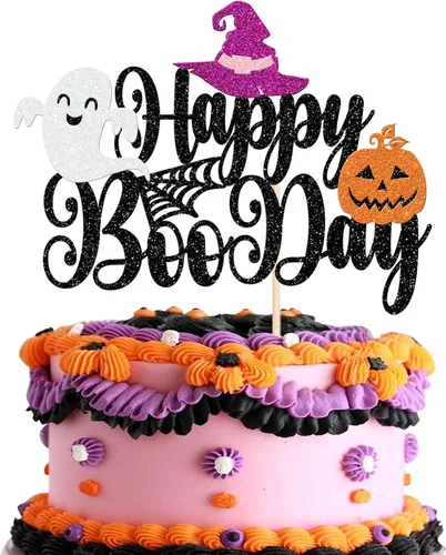 Miniatura 8 de Paquete de 24 adornos para cupcakes de Halloween con purpurina rosa, fantasma, pequeño abucheo, murciélago, bruja, gato, calabaza, magdalena