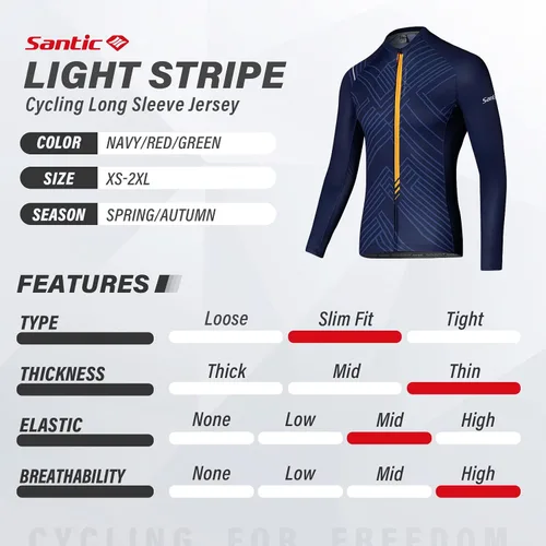 Miniatura 49 de Santic - Camiseta de ciclismo para hombre, manga larga, reflejante, cremallera completa, con bolsillos