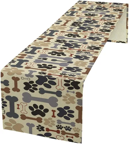 Miniatura 25 de Camino de mesa con diseño de patas de perro, lindo animal con estampado de patas de cachorro, decoración de fiesta de cumpleaños, casa de campo