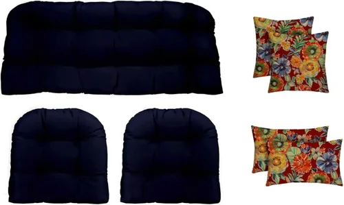 Miniatura 19 de RSH DECOR Juego de 7 piezas de mimbre copetudo para interiores y exteriores, sofá biplaza, cojines cuadrados y lumbares, hecho de telas aztecas