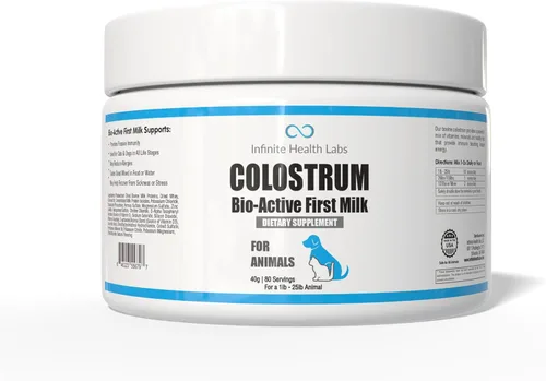 Calostro bovino bio-activo para perros, gatos, cachorros, gatitos y mascotas - Suplemento diario en polvo de calostro 1.41 oz (80 porciones)