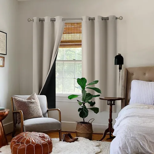 Miniatura 2 de BGment Cortinas 100% opacas con aislamiento térmico para dormitorio con forro negro, doble capa, oscurecimiento de toda la habitación, reducción