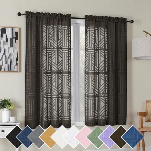 Miniatura 37 de Simplebrand Cortinas traslúcidas negras de cocina de 24 pulgadas de largo, 2 paneles, filtrado de luz, geométrico jacquard con textura, cortinas