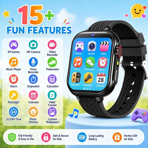 Miniatura 5 de wepfum Reloj inteligente para niños y niñas de 3 a 12 años, reloj inteligente con 39 juegos, pantalla táctil HD, grabadora de video con cámara