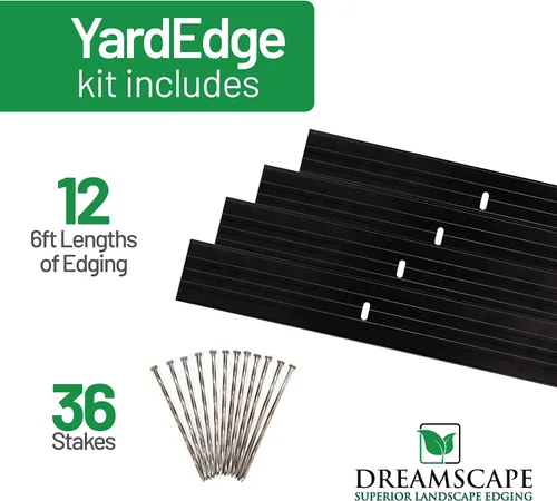 Miniatura 2 de Dreamscape YardEdge Kit de aluminio para bordes de paisaje, 12 tiras, 6 pies cada una (72 pies en total), pintura Duraflex negra, borde de Negro
