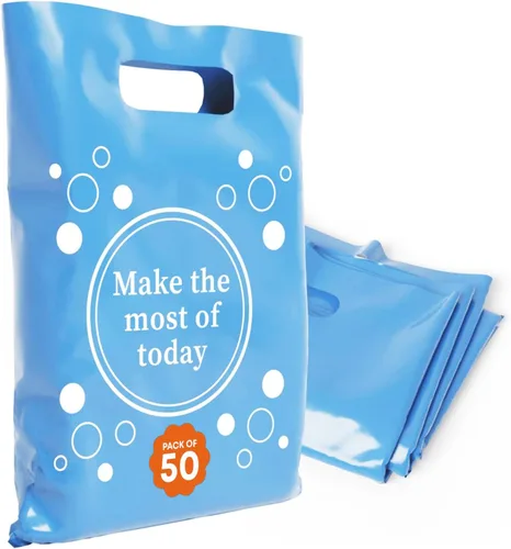 Miniatura 23 de Bolsas de plástico con asas – Bolsas de mercancía de 12 x 15 pulgadas para pequeñas empresas – Bolsas troqueladas para compras minoristas y Negro
