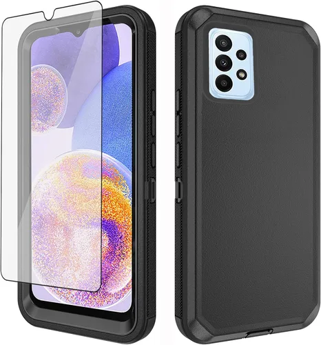 Asuwish Funda de teléfono para Samsung Galaxy A23 5G con protector de pantalla de vidrio templado y cubierta para celda, híbrida, resistente, a Negro