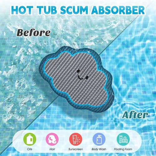 Miniatura 2 de Cloud - Absorbedor de espuma para bañera de hidromasaje, esponja flotante reutilizable y removedor de aceite con correa opcional, bonita esponja