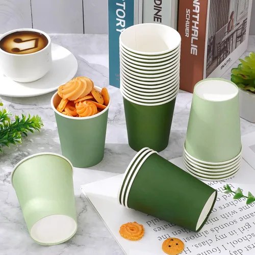 Miniatura 4 de AnyDesign 100 tazas de papel verde salvia de 9 onzas desechables de primavera taza de café de color degradado para bebidas frías y calientes, boda