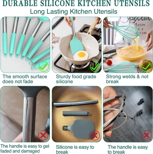 Miniatura 3 de Umite Chef - Juego de utensilios de cocina de silicona, 15 piezas, antiadherentes, los mejores utensilios de cocina de cocina con mango de acero