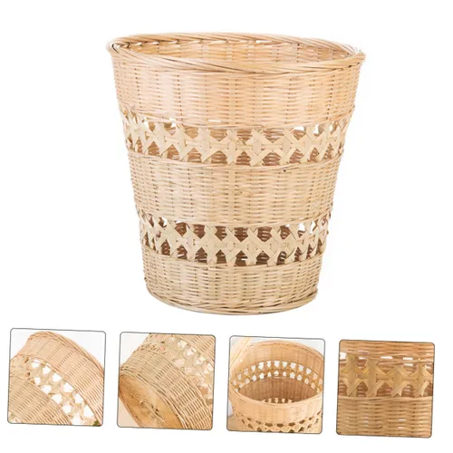 Miniatura 6 de Cesta de basura de ratán, cubo de basura de ratán, cesta de basura redonda de mimbre, contenedor de basura para cocina, sala de estar, dormitorio
