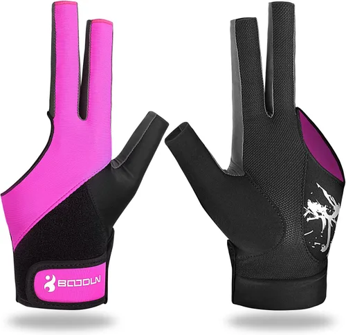 YFY Guantes de billar para mano izquierda con 3 dedos, proceso de empalme, guantes deportivos de billar para hombres y mujeres Rosa fuerte