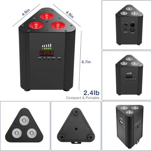 Miniatura 8 de Luces Par de escenario alimentadas por batería, LED 4 en 1 RGBW a todo color, 6 horas de funcionamiento a todo color, control remoto y DMX - Luces