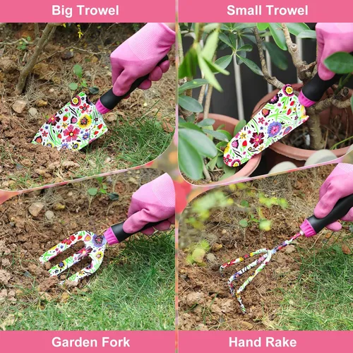 Miniatura 3 de Housolution Juego de herramientas de jardinería, 10 piezas de acero inoxidable resistente con mango de goma suave antideslizante con bolsa de jardín