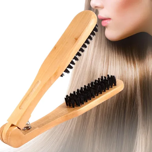 Miniatura 9 de Cepillo profesional en forma de V para enderezar el cabello, herramientas de peinado cerdas de jabalí Cepillo de doble cara Abrazadera de peine