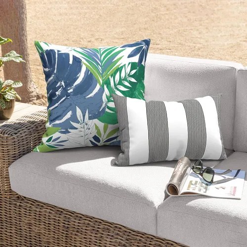 Miniatura 584 de Juego de 2 almohadas para exteriores de 16 x 16 pulgadas, repelentes al agua con interiores, para muebles de patio, hogar, jardín, geometría bohemia