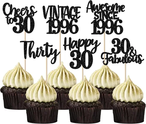 Miniatura 97 de Rsstarxi Paquete de 24 adornos para cupcakes vintage 2019 con purpurina negra para 5º cumpleaños, saludos a 5, cinco, 5, 5 fabulosos para cupcakes