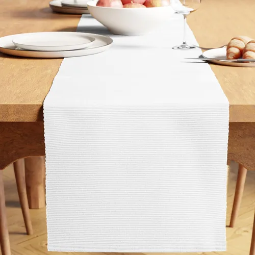 Miniatura 28 de Encasa XO Camino de mesa de comedor de 13 x 72 pulgadas Algodón acanalado fino teñido con hilo Azul escalera Lavable a máquina Escalera Azul