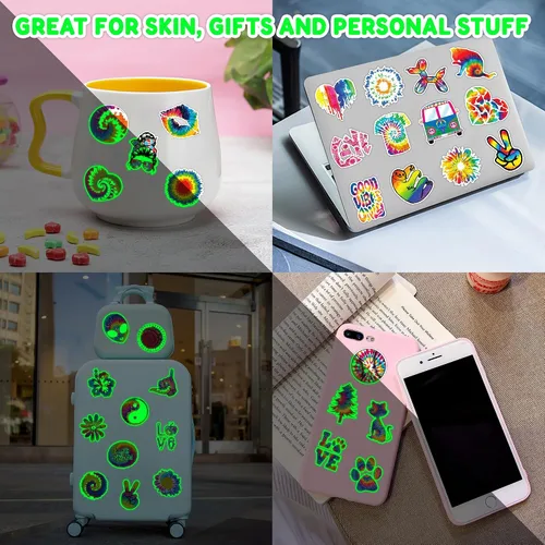 Miniatura 5 de 96 piezas de tatuajes temporales luminosos precortados con teñido anudado que brillan en la oscuridad, suministros de fiesta temática de cumpleaños