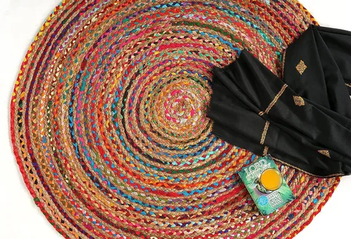GRUHUM Alfombra de yute y algodón tejida a mano, redonda de 6' pies, natural, multicolor, estilo boho, rústica, vintage, suave, trenzada, reversible