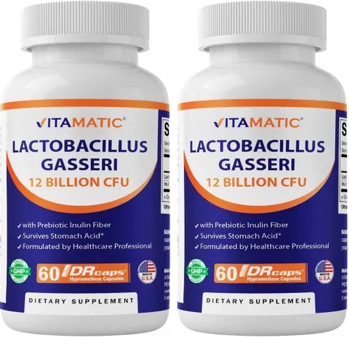 Miniatura 10 de Vitamatic Lactobacillus Gasseri - 12 mil millones por cápsula DR - 60 unidades - Soporte digestivo - Fabricado con fibra prebiótica de inulina