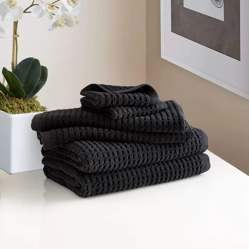 DKNY Juego de toallas de algodón de secado rápido, 2 baños, 2 manos, 2 toallas pequeñas, color negro