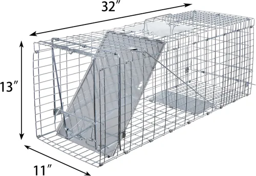 Miniatura 3 de ANT MARCH Trampa de jaula de animales vivos de 32 x 11.5 x 13 pulgadas, puerta de hierro de liberación humana para conejos, gatos callejeros