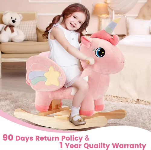 Miniatura 7 de FUNLIO Caballo mecedor de unicornio para bebé, caballo mecedor de unicornio rosa para niños pequeños de 6 meses a 3 años, balancín de animales