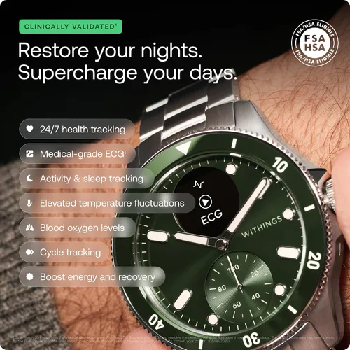Miniatura 2 de WITHINGS Scanwatch Nova - Reloj inteligente híbrido de salud cardíaca para hombres y mujeres, SPO2, monitoreo de temperatura, sueño, salud Verde