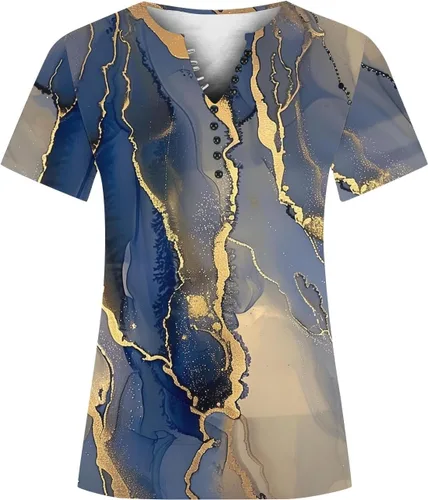 Miniatura 126 de Summer Shirts for Women 2025 Plus Size Short Sleeve Henley Tops Marble Floral Loose Tshirt Tee Casual Dressy Tunics